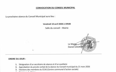 Conseil Municipal du 10.04.2026 – CONVOCATION